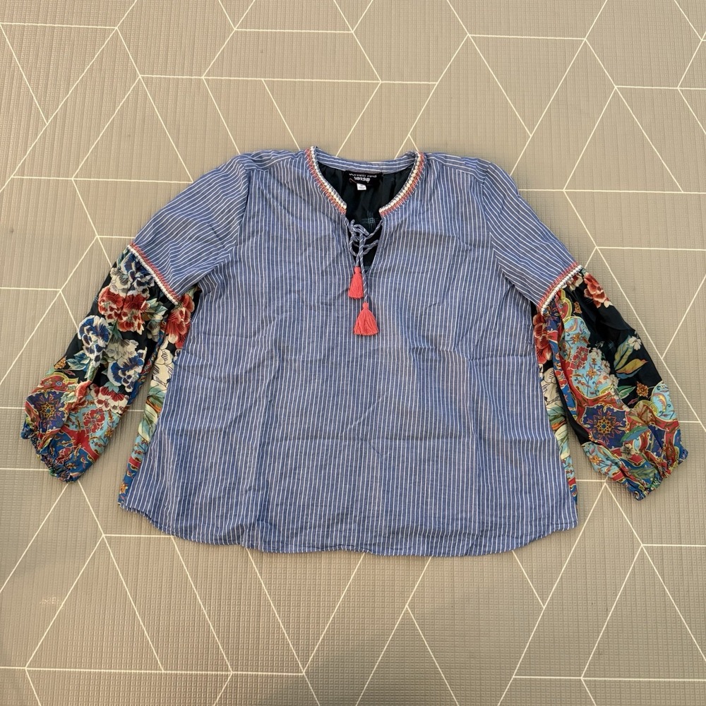 Johnny Was Scarf Mix Blouse‎ Size XS Cotton Silk Blend Floral Boho Artsy